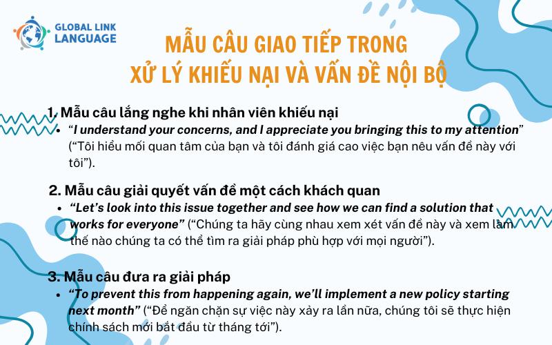 Mẫu câu giao tiếp trong xử lý khiếu nại và vấn đề nội bộ