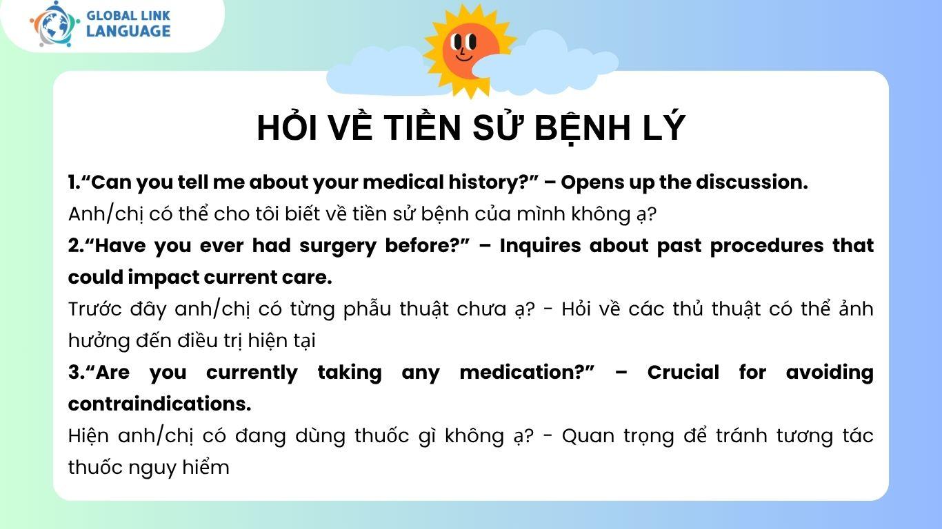 Tiếng Anh chuyên ngành Y - Hỏi về tiền sử bệnh lý