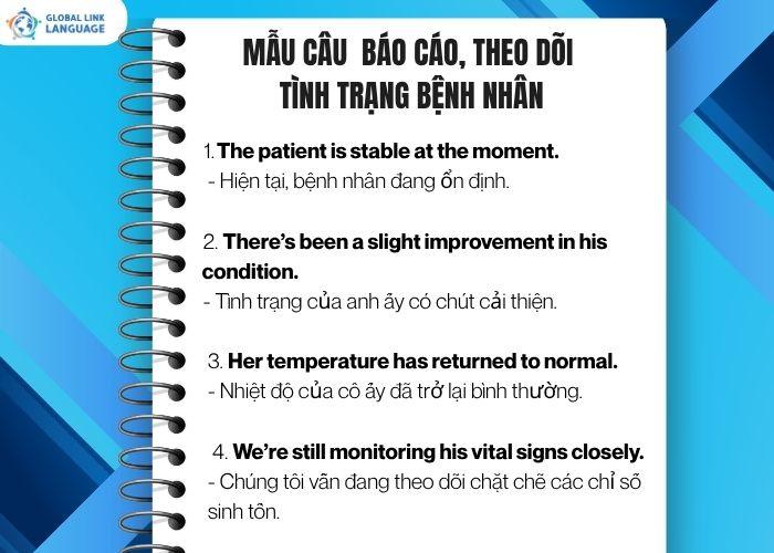 Tiếng Anh giao tiếp ngành Y: mẫu câu báo cáo, theo dõi tình trạng bệnh nhân
