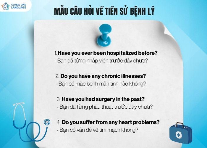 Tiếng Anh giao tiếp ngành Y: Mẫu câu hỏi tiền sử bệnh lý