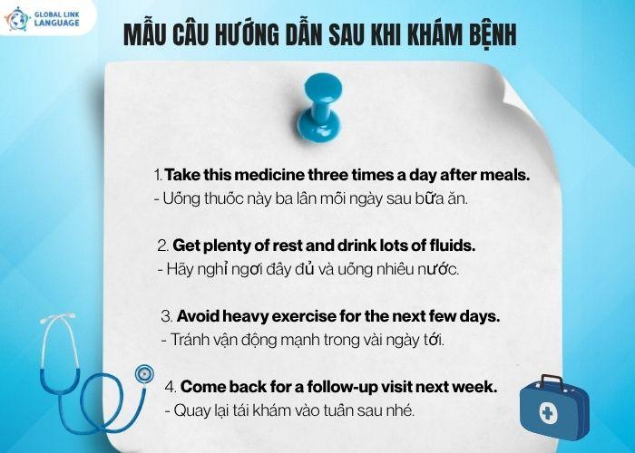 Tiếng Anh giao tiếp ngành Y: Mẫu câu cung cấp hướng dẫn sau khi khám bệnh