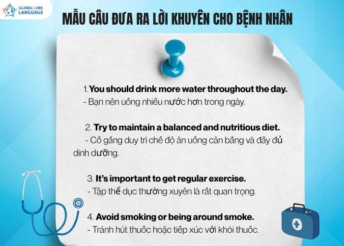Tiếng Anh giao tiếp ngành Y: mẫu câu đưa ra lời khuyên cho bệnh nhân