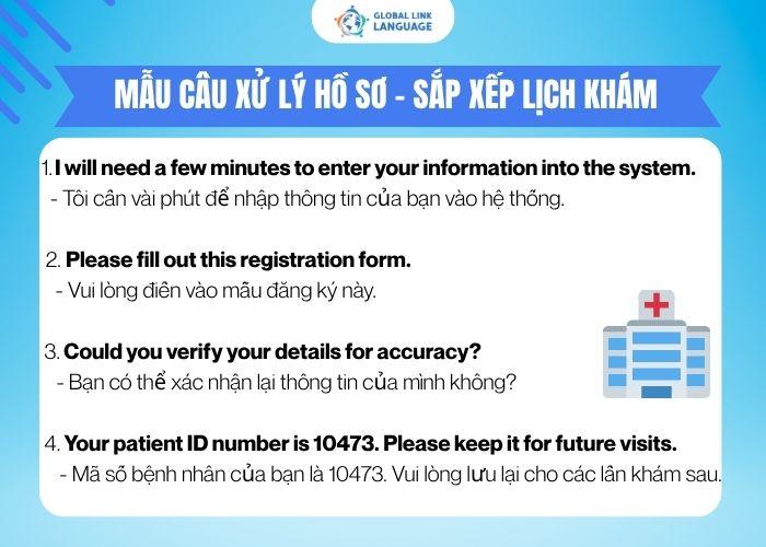 Tiếng Anh giao tiếp ngành Y: mẫu câu xử lí hồ sơ, sắp xếp lịch khám