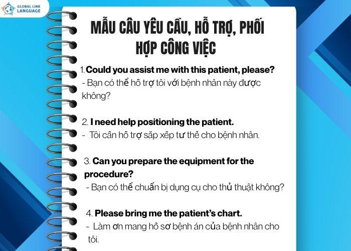 Tiếng Anh giao tiếp ngành Y: mẫu câu yêu cầu hỗ trợ, phối hợp công việc