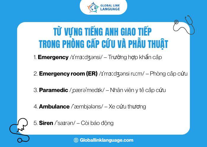 Từ vựng tiếng Anh trong phòng cấp cứu và phẫu thuật