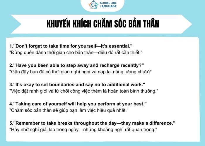 Tiếng Anh cho người đi làm khuyến khích chăm sóc bản thân