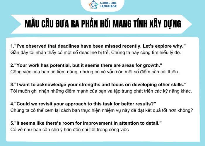 Mẫu câu tiếng Anh cho người đi làm về đưa ra phản hồi mang tính xây dựng