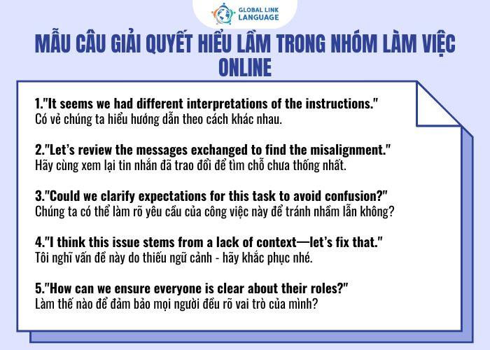 Tiếng Anh giao tiếp cho người đi làm giải quyết hiểu lầm trong nhóm online