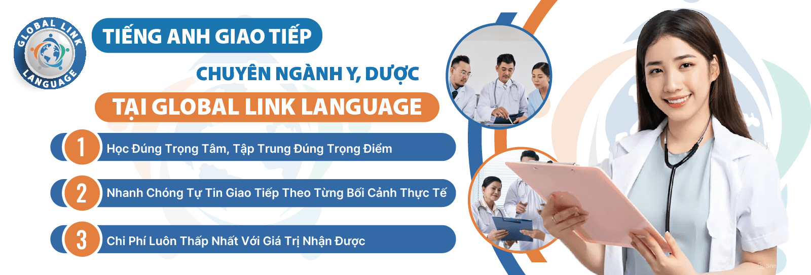 Khóa học tiếng Anh chuyên ngành Y Dược của Global Link Language với lộ trình cá nhân hoá toàn diện, học đúng trọng tâm - tập trung đúng trọng điểm