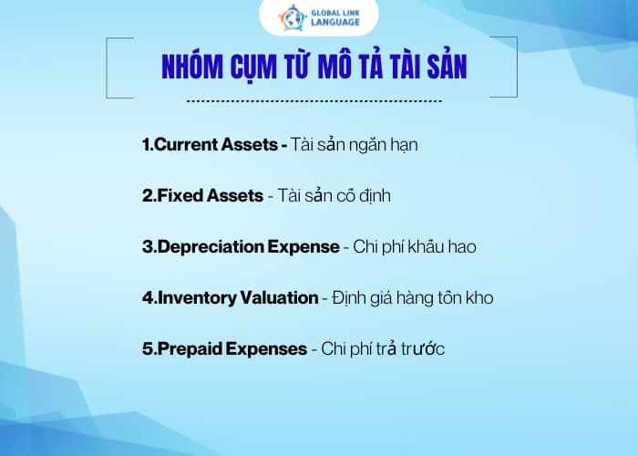 Nhóm cụm từ tiếng Anh Kế toán về mô tả tài sản