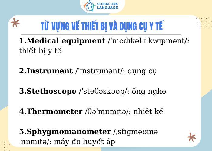 Từ vựng tiếng Anh chuyên ngành Y về thiết bị và dụng cụ y tế