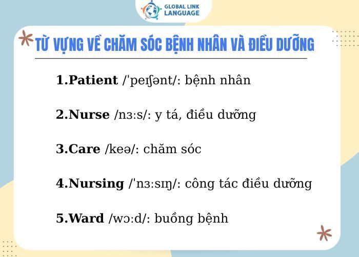 Từ vựng tiếng Anh chuyên ngành Y về chăm sóc bệnh nhân và điều dưỡng