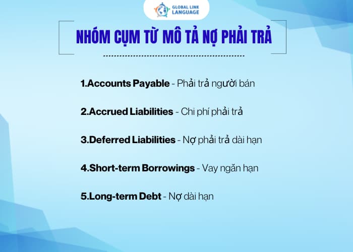 Nhóm cụm từ tiếng Anh Kế toán về mô tả nợ phải trả
