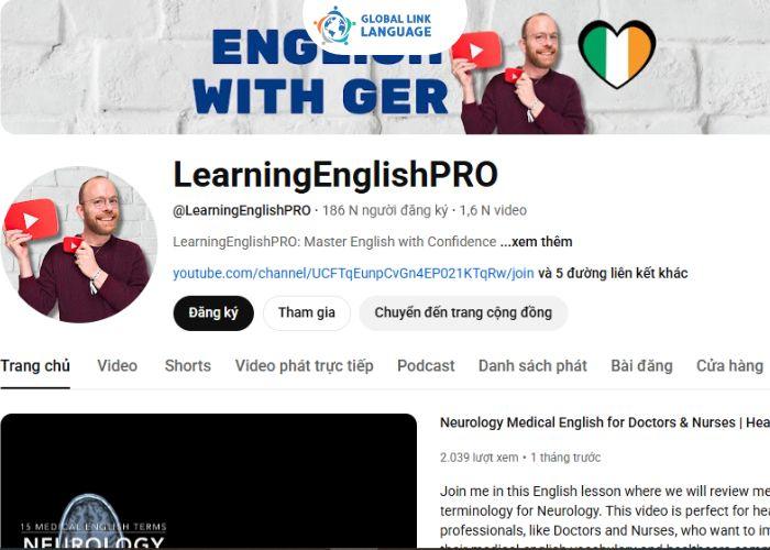 Kênh YouTube học tiếng Anh Y khoa LearningEnglishPRO