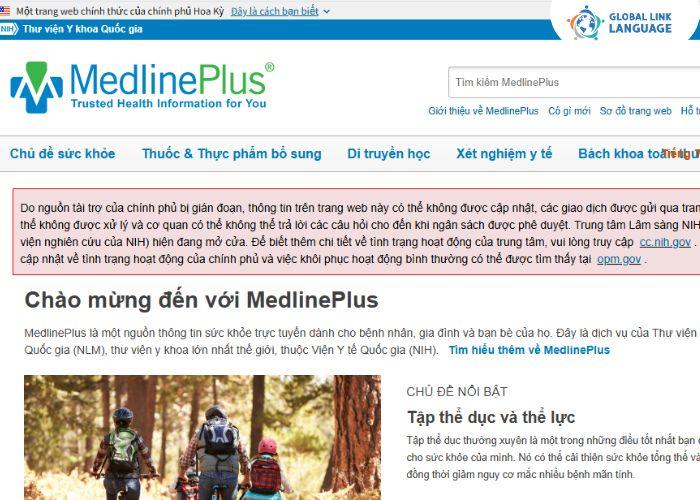 Website học tiếng Anh Y khoa MedlinePlus