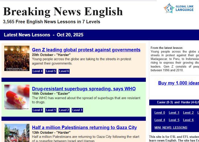 Website học tiếng Anh Breaking News English