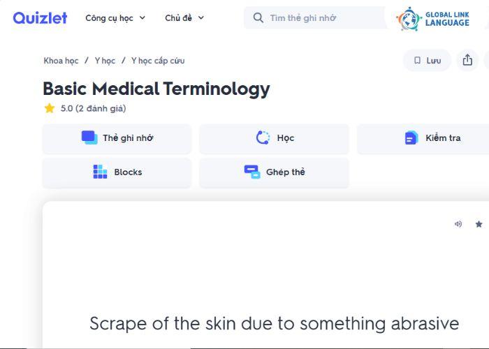 Website học tiếng Anh Y khoa Quizlet