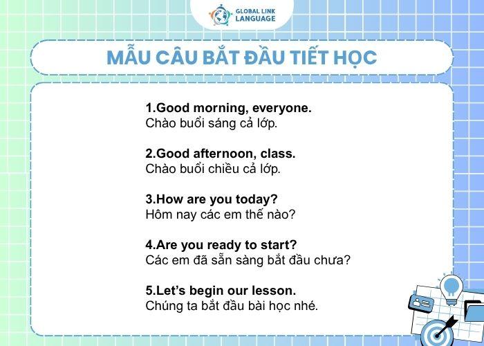 Mẫu câu tiếng Anh cho giáo viên về bắt đầu tiết học
