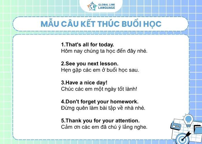 Mẫu câu tiếng Anh cho giáo viên về kết thúc buổi học