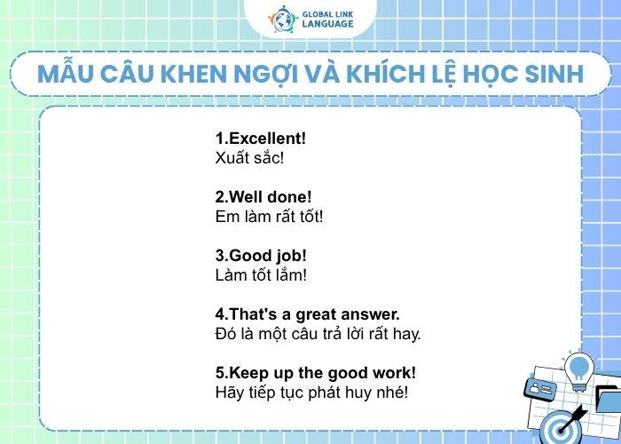 Mẫu câu tiếng Anh cho giáo viên về khen ngợi và khích lệ học sinh