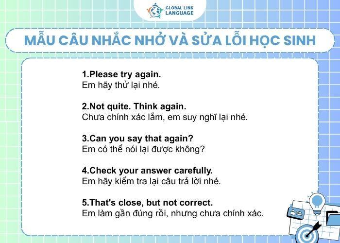Mẫu câu tiếng Anh cho giáo viên về nhắc nhở và sửa lỗi học sinh