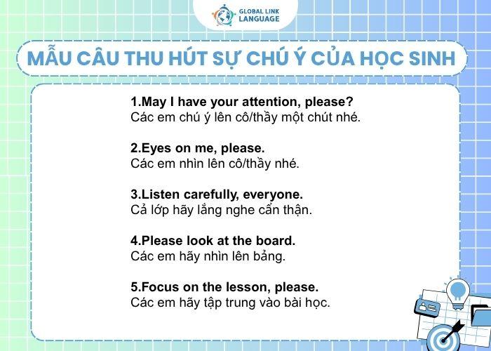 Mẫu câu tiếng Anh cho giáo viên về thu hút sự chú ý của học sinh