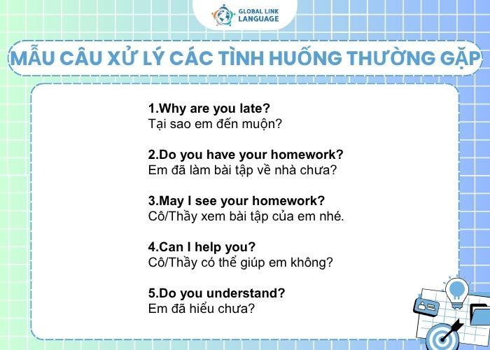 Mẫu câu tiếng Anh cho giáo viên về xử lý các tình huống thường gặp trong lớp học